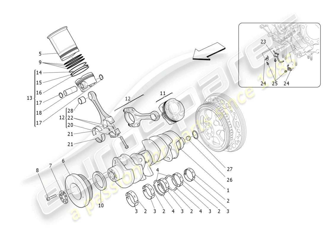 maserati levante modena s (2022) meccanismo a manovella diagramma delle parti