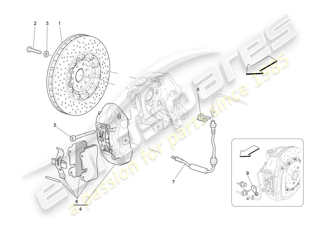 maserati granturismo mc stradale (2011) schema parziale dei dispositivi di frenatura sulle ruote posteriori