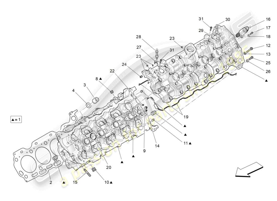 maserati levante gts (2020) diagramma delle parti della testata del cilindro sinistra