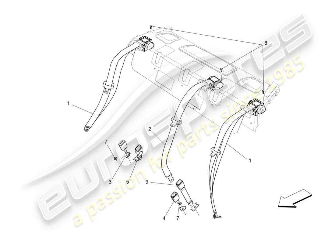 maserati ghibli fragment (2022) cinture di sicurezza posteriori diagramma delle parti