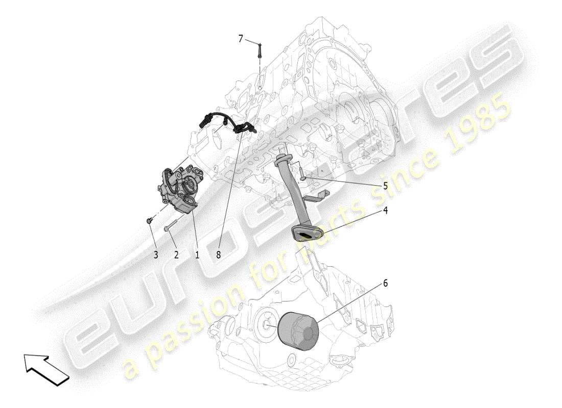 maserati grecale modena (2023) sistema di lubrificazione: diagramma delle parti di pompa e filtro