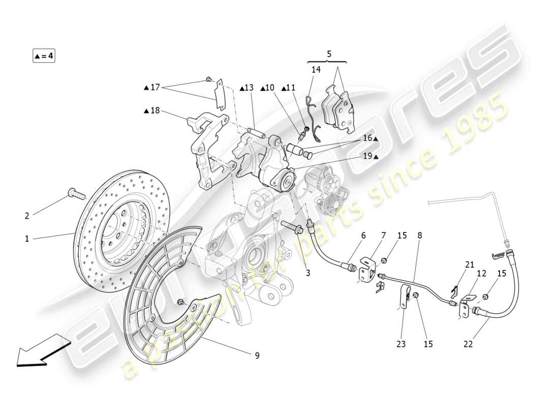 maserati levante gts (2020) schema parziale dei dispositivi di frenatura sulle ruote posteriori