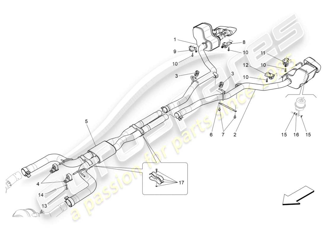 maserati quattroporte (2018) silenziatori diagramma delle parti