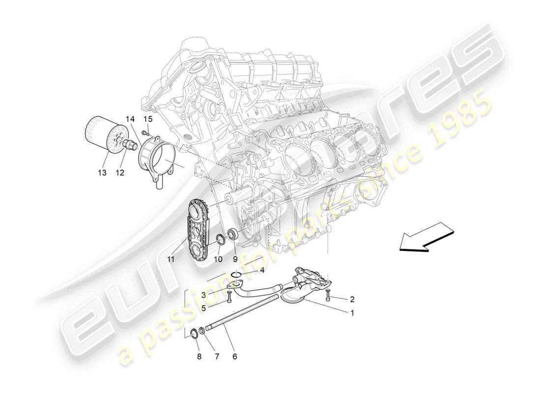 maserati grancabrio mc (2013) sistema di lubrificazione: diagramma delle parti di pompa e filtro