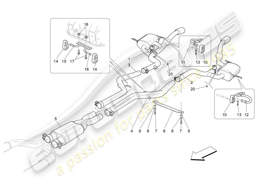 maserati grancabrio mc (2013) diagramma delle parti dei silenziatori