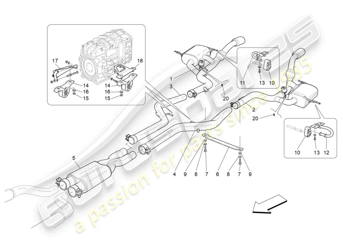 maserati granturismo mc stradale (2012) silenziatori diagramma delle parti