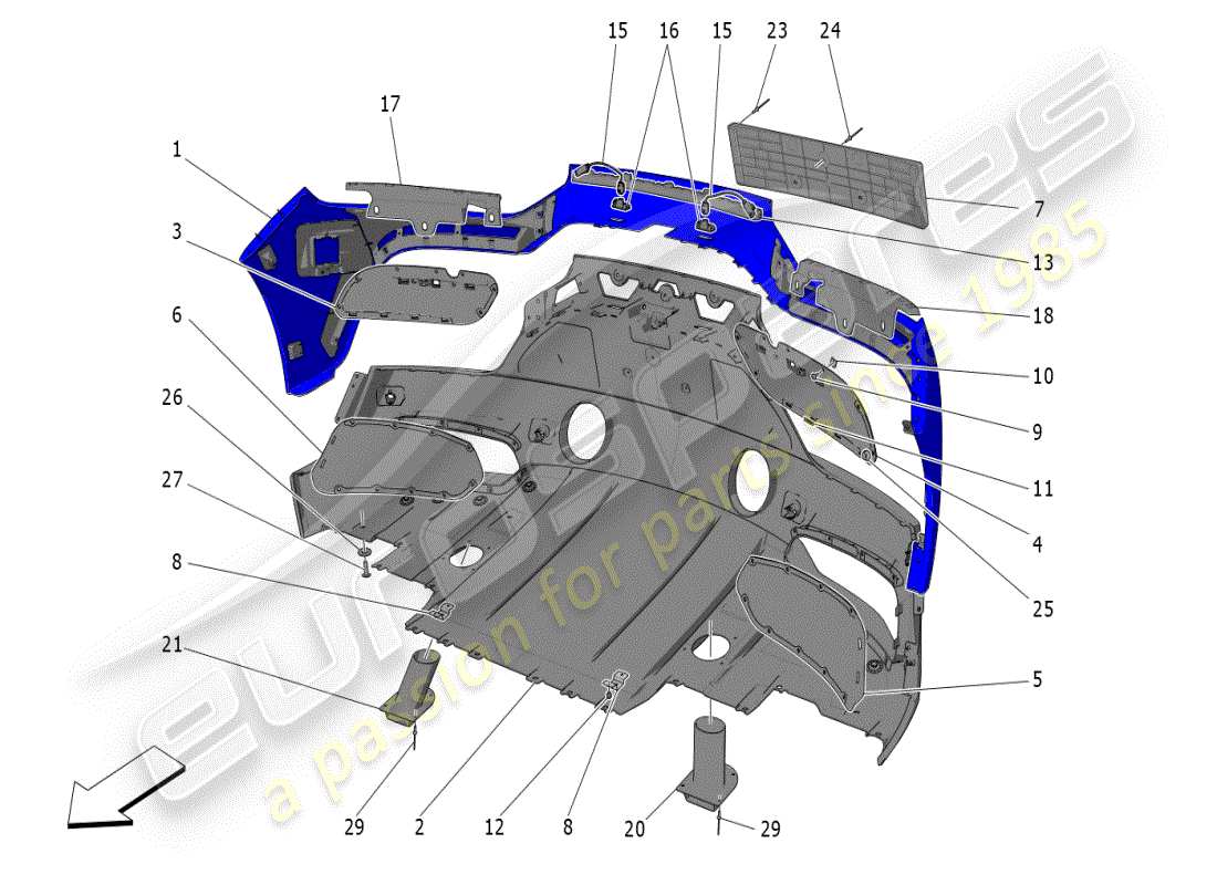 maserati mc20 (2024) schema delle parti paraurti posteriore