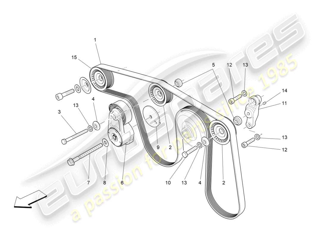 maserati levante modena (2022) diagramma delle parti delle cinghie dei dispositivi ausiliari