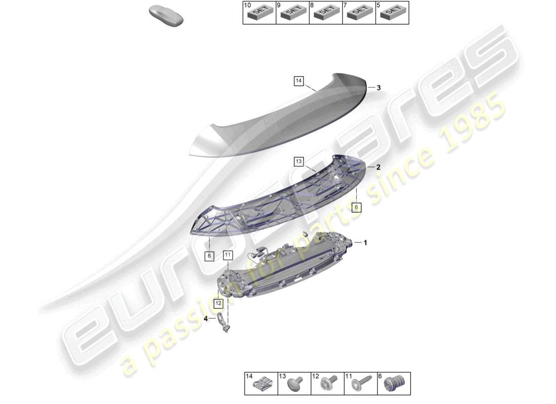 porsche 2024 (992-2) schema delle parti dello spoiler posteriore coupé