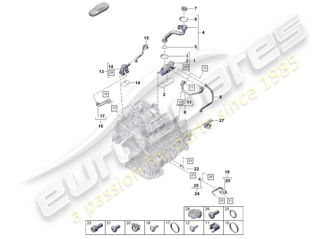 porsche 2025 (cayenne e3 pa) schema delle parti di ventilazione per il separatore dell'olio del blocco cilindri