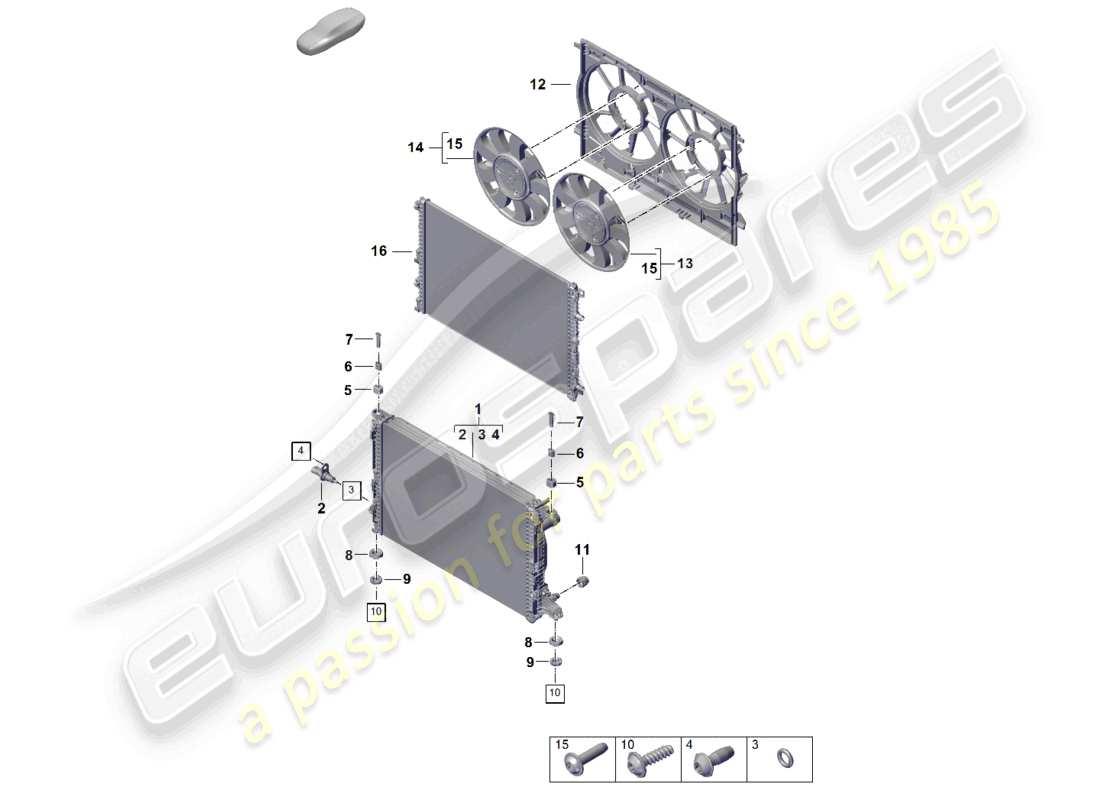 porsche 2026 (cayenne e3 pa) sistema di raffreddamento del liquido di raffreddamento radiatore per liquido di raffreddamento radiatore schema delle parti