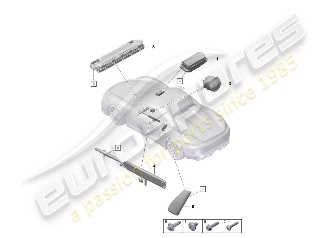 porsche 2022 (718 boxster spyder) diagramma delle parti dell'airbag