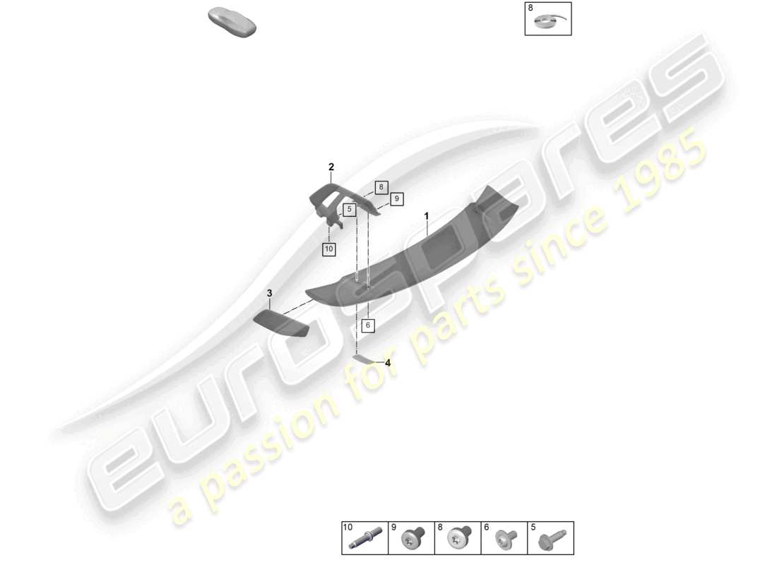 porsche 2025 (992-2 gt3) schema delle parti spoiler posteriore