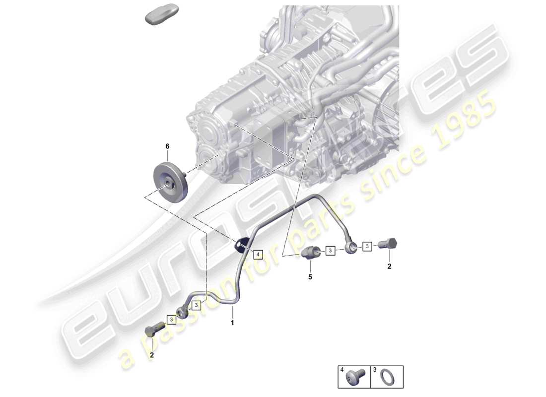 porsche 2021 (718 cayman gt4) - pdk - schema elettrico delle parti del tubo dell'olio del cambio