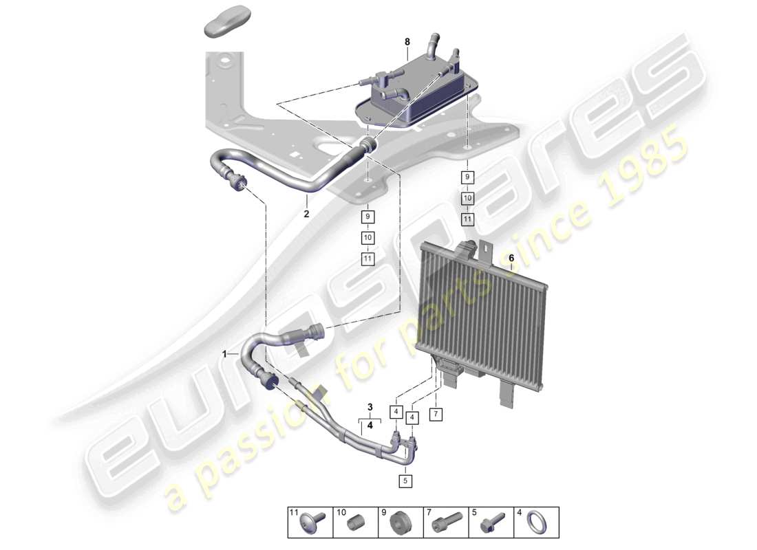 porsche 2025 (panamera 976) sistema di raffreddamento per olio ingranaggi schema delle parti