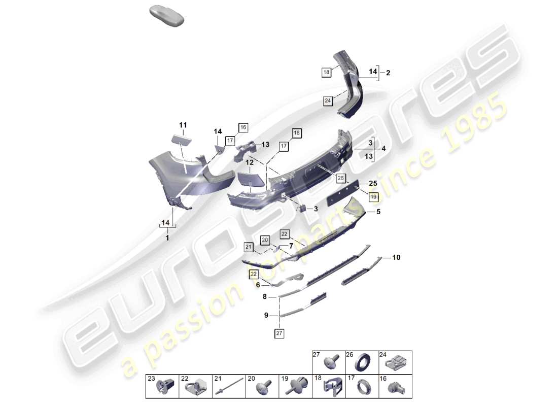 porsche 2025 (cayenne e3 pa) paraurti posteriore (versione carbon) diagramma delle parti