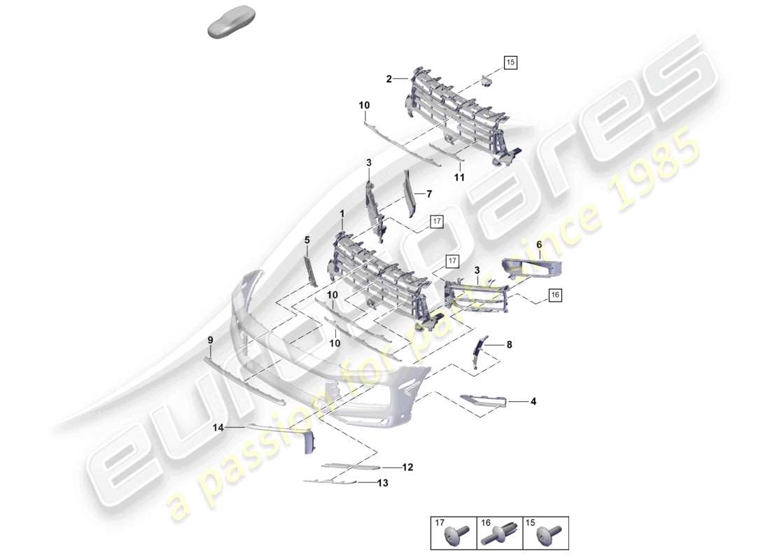 porsche 2025 (cayenne e3 pa) paraurti parti singole griglia di guida dell'aria diagramma delle parti