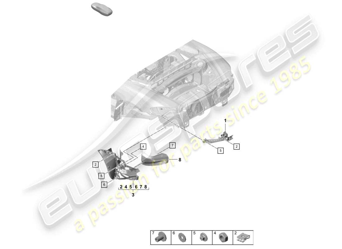 porsche 2022 (718 boxster spyder) diagramma delle parti del paraurti posteriore di fissaggio