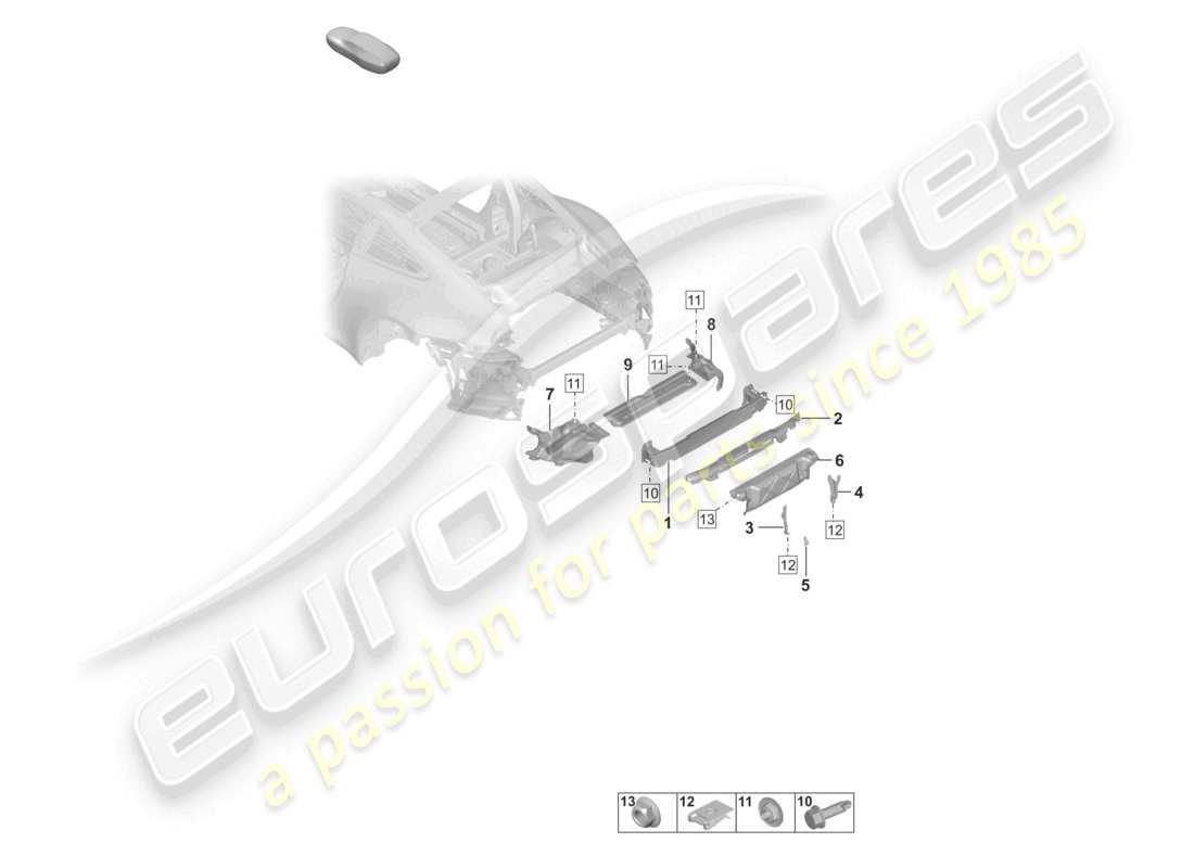 porsche 2022 (992-1) paraurti posteriore e scudo termico diagramma delle parti