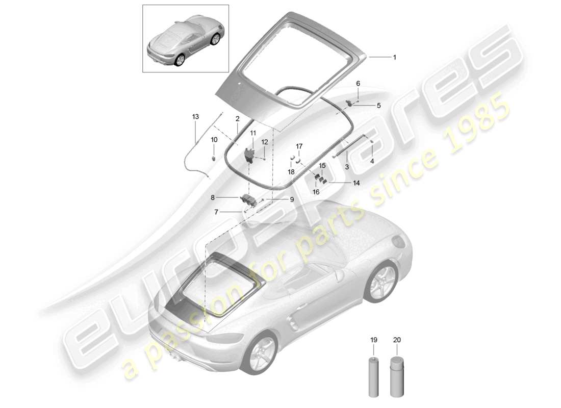 porsche 2022 (718 cayman) diagramma della parte posteriore della copertura