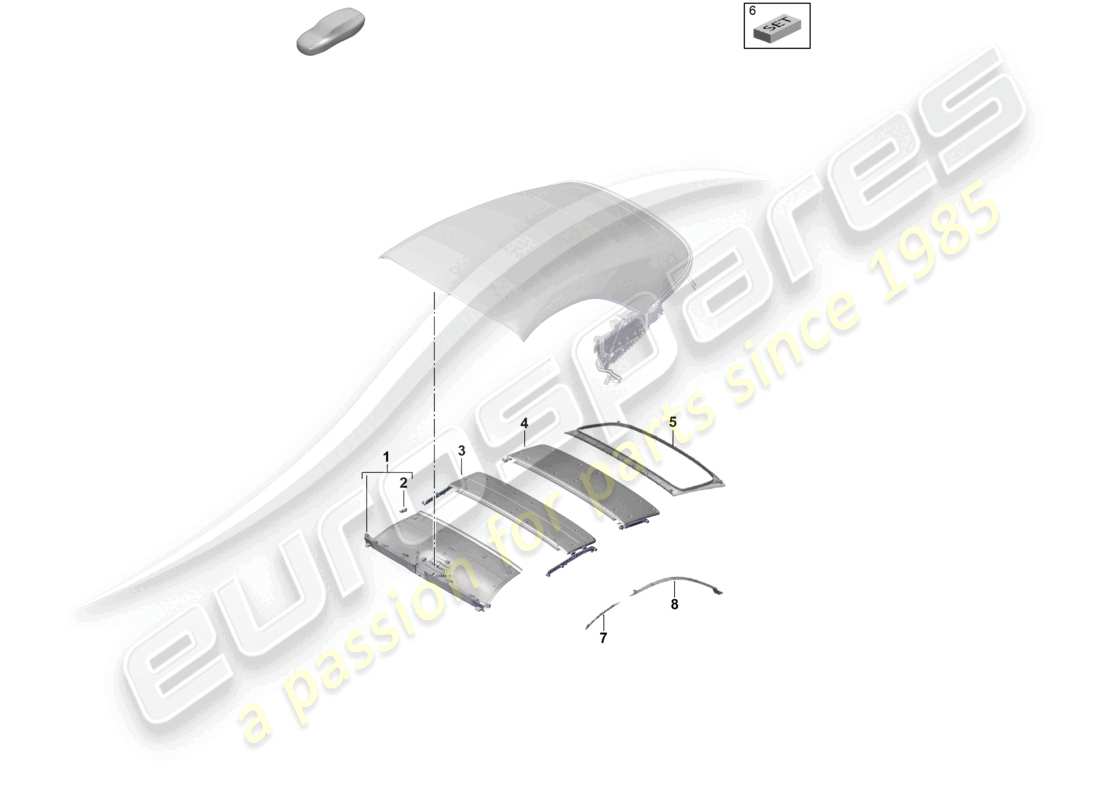 porsche 2024 (992-2) schema delle parti delle finiture del rivestimento del padiglione della capote