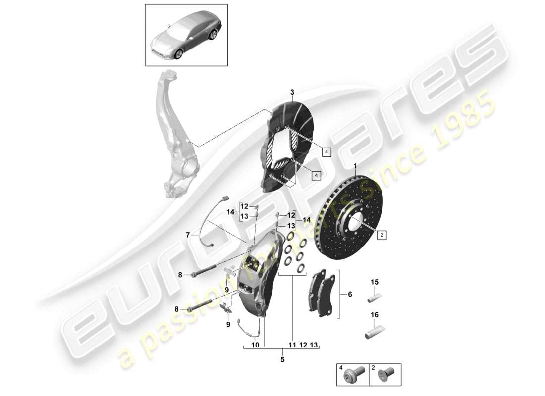porsche 2021 (panamera 971-1) freno a disco pccb assale anteriore diagramma delle parti