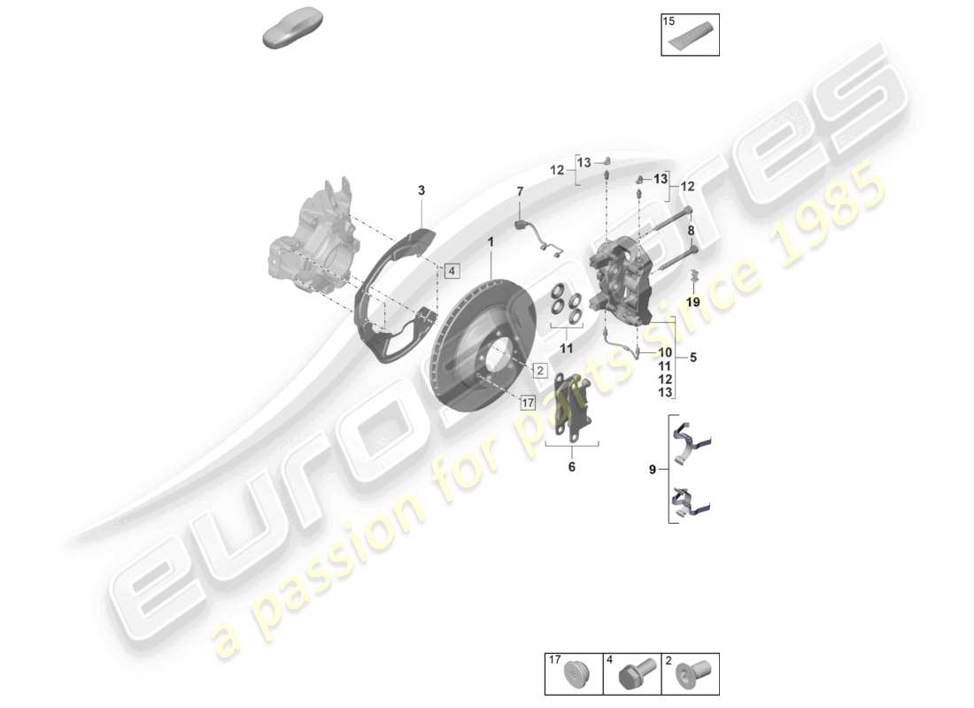 porsche 2023 (taycan 9j1-1) freno a disco 18 assale posteriore rosso diagramma delle parti