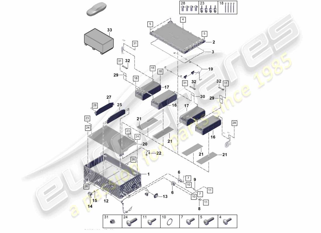 porsche 2026 (cayenne e3 pa) batteria ibrida superiore parti singole diagramma delle parti