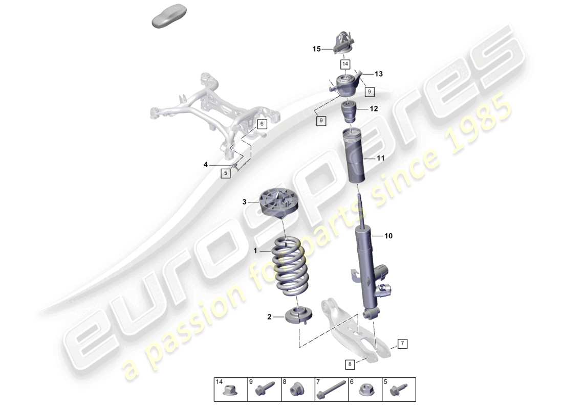 porsche 2026 (cayenne e3 pa) sospensione con molla in acciaio molla elicoidale ammortizzatori sensore di livello diagramma delle parti