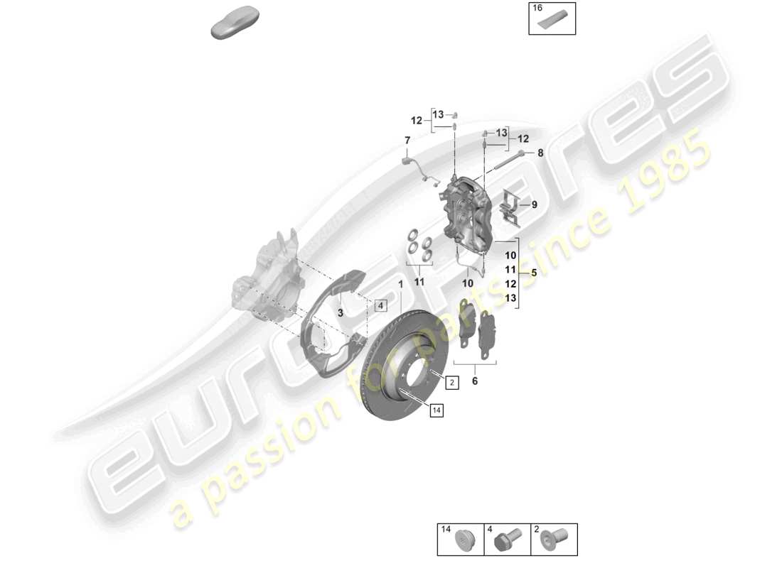 porsche 2025 (panamera 976) freno a disco 19 assale posteriore nero verde schema delle parti