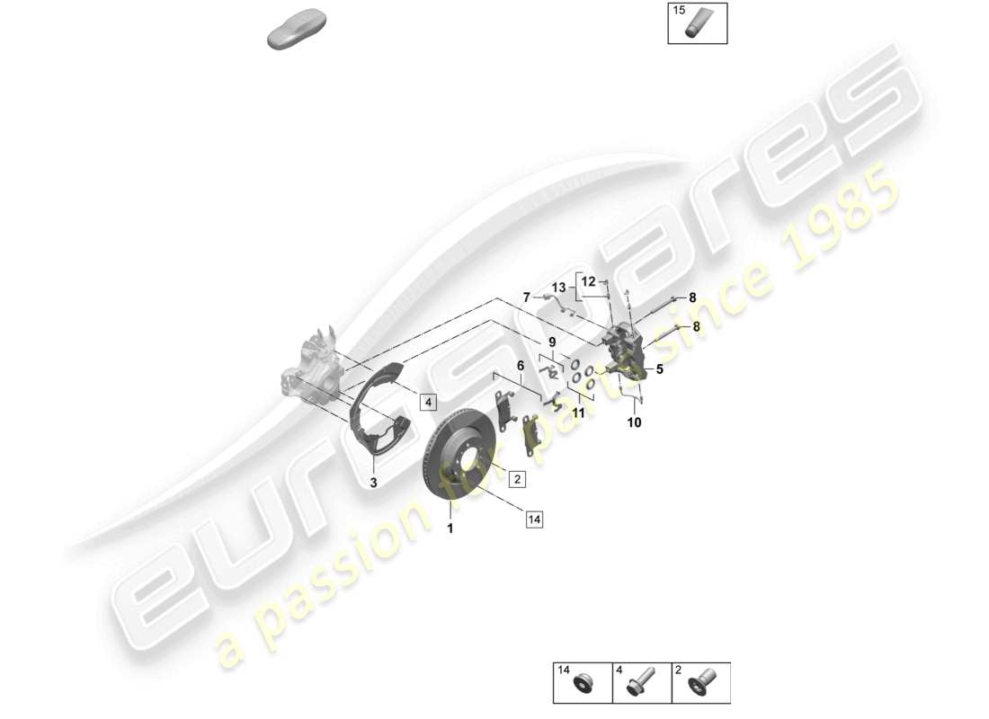 porsche 2026 (taycan 9j1-2) freno a disco 19 asse posteriore bianco/nero diagramma delle parti