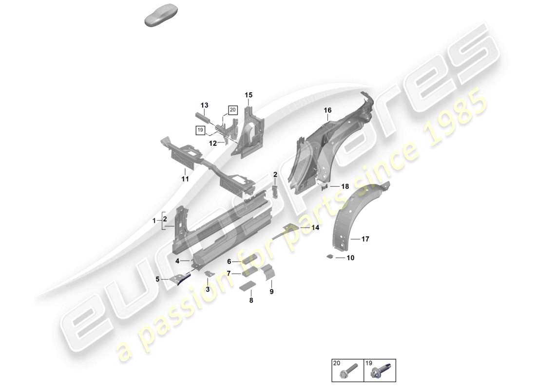 porsche 2024 (992-2) pannello laterale interno della soglia, schema delle parti del montante b interno
