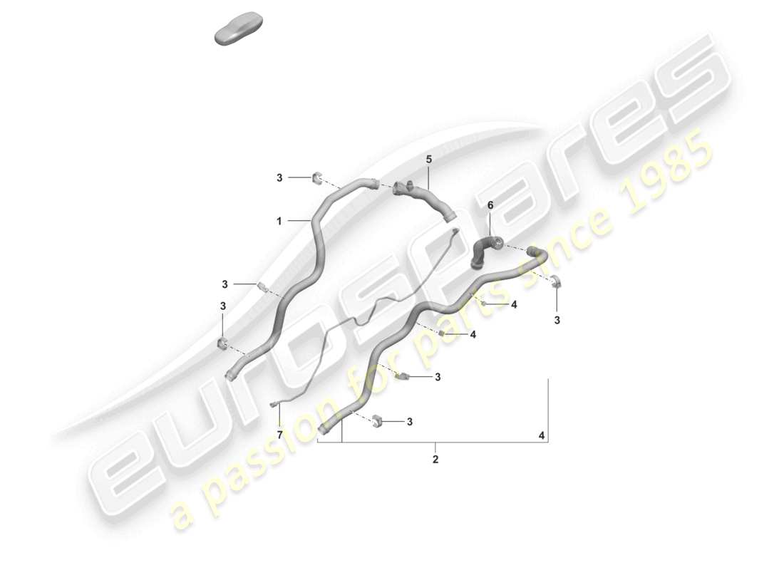 porsche 2020 (992-1 turbo / s) sistema di raffreddamento del liquido di raffreddamento diagramma delle parti posteriori