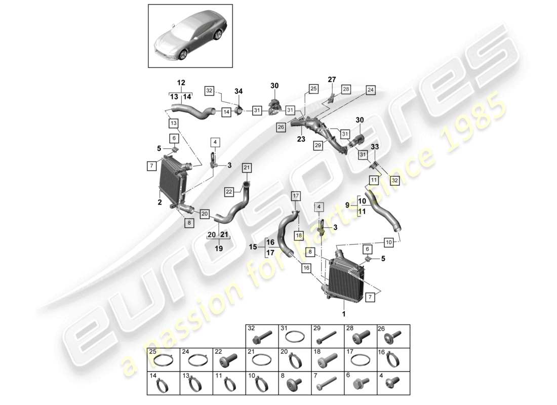 porsche 2021 (panamera 971-1) tubo di pressione del refrigeratore dell'aria di sovralimentazione diagramma delle parti