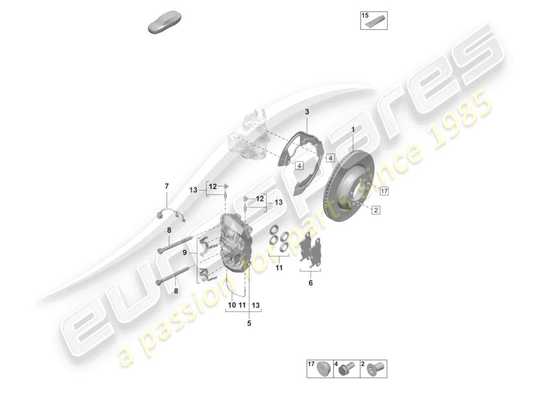 porsche 2020 (taycan 9j1-1) freno a disco 19 asse posteriore bianco/nero diagramma delle parti