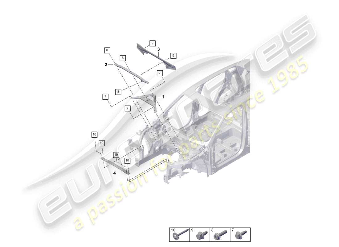 porsche 2026 (cayenne e3 pa) puntone a cupola anteriore diagramma delle parti della parte anteriore