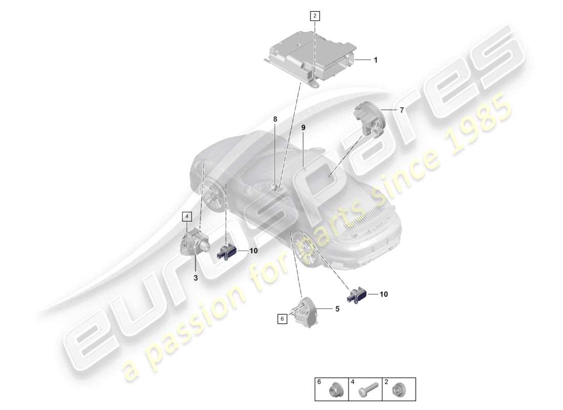 porsche 2022 (992-1 turbo / s) unità di controllo per airbag sensore di impatto per airbag schema delle parti
