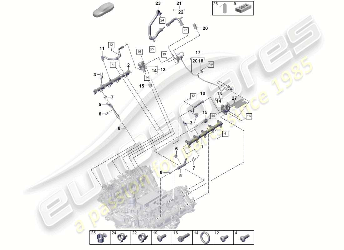 porsche 2025 (cayenne e3 pa) tubo di raccolta del carburante, iniettore ad alta pressione, pompa ad alta pressione, schema delle parti della linea del carburante