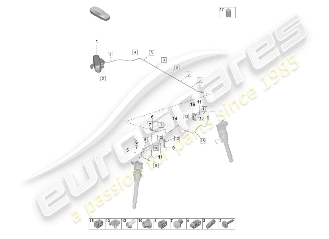 porsche 2022 (992-1 gt3/rs/st) sospensione adattiva linea idraulica diagramma delle parti