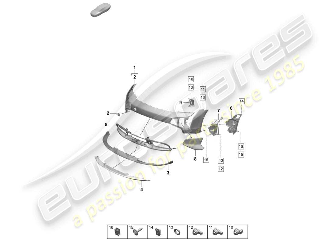 porsche 2026 (taycan 9j1-2) paraurti anteriore pacchetto sport design diagramma delle parti