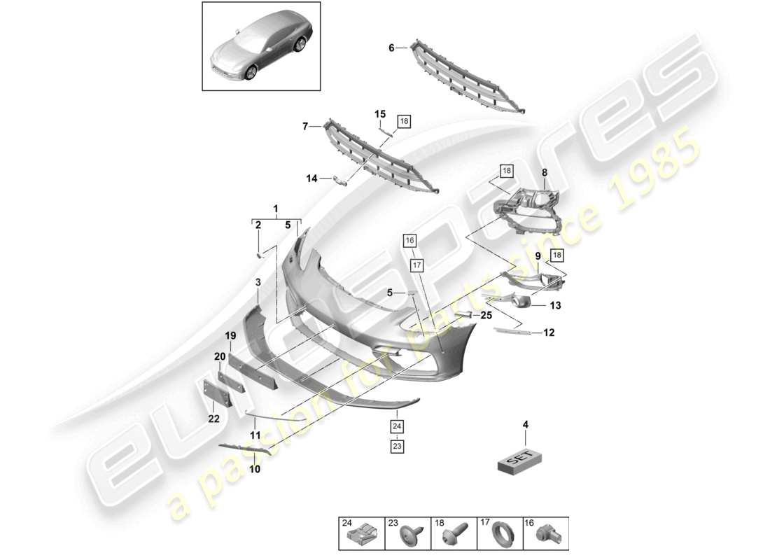 porsche 2021 (panamera 971-1) paraurti anteriore gts diagramma delle parti