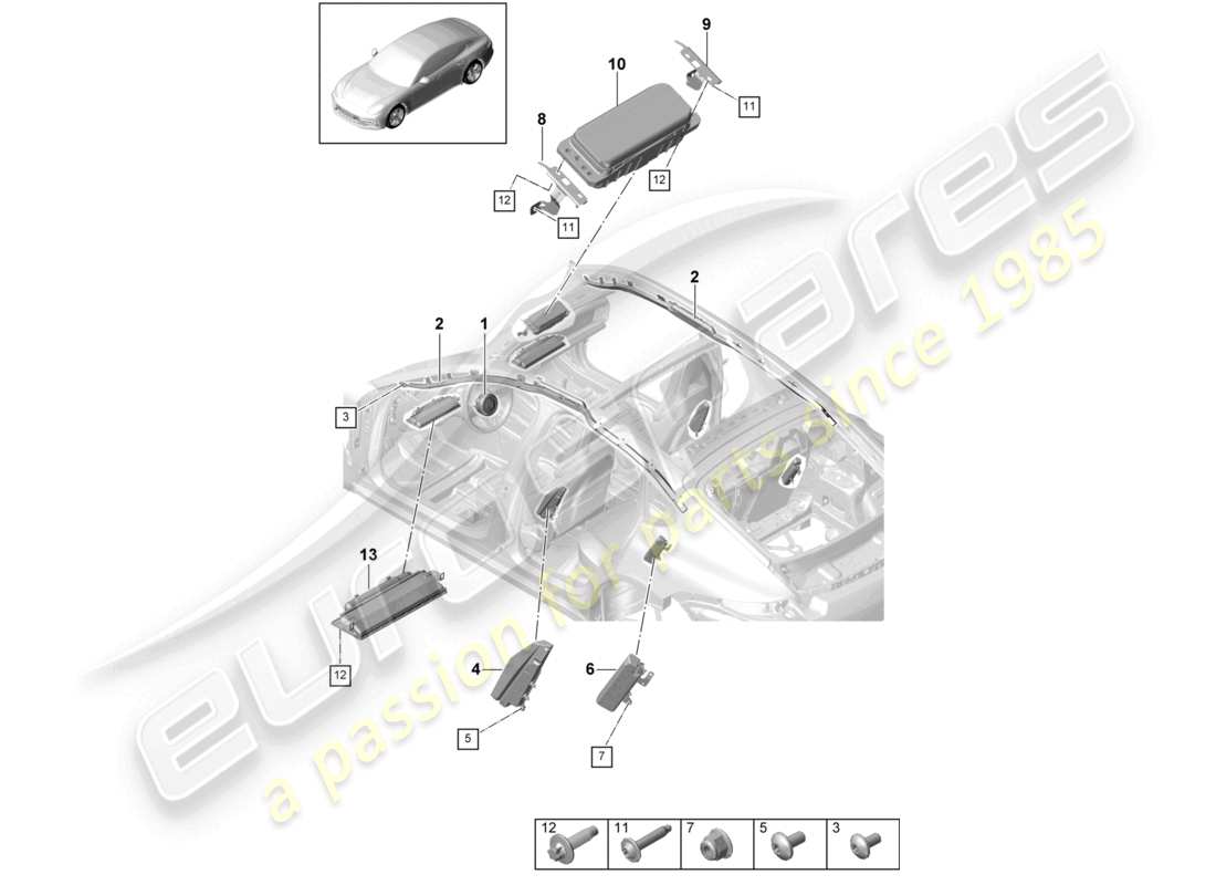 porsche 2021 (panamera 971-1) airbag diagramma delle parti