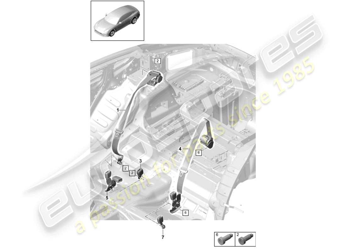 porsche 2021 (panamera 971-1) cintura di sicurezza con unità di pretensionamento della cintura posteriore schema delle parti