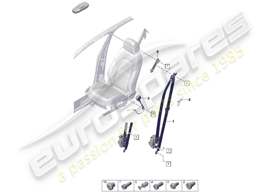 porsche 2025 (cayenne e3 pa) cintura di sicurezza a tre punti anteriore chiusura della cintura diagramma delle parti