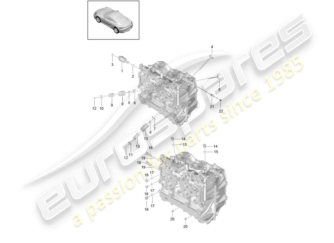 porsche 2022 (718 cayman) testata del cilindro accessori valvola di ingresso/uscita schema delle parti