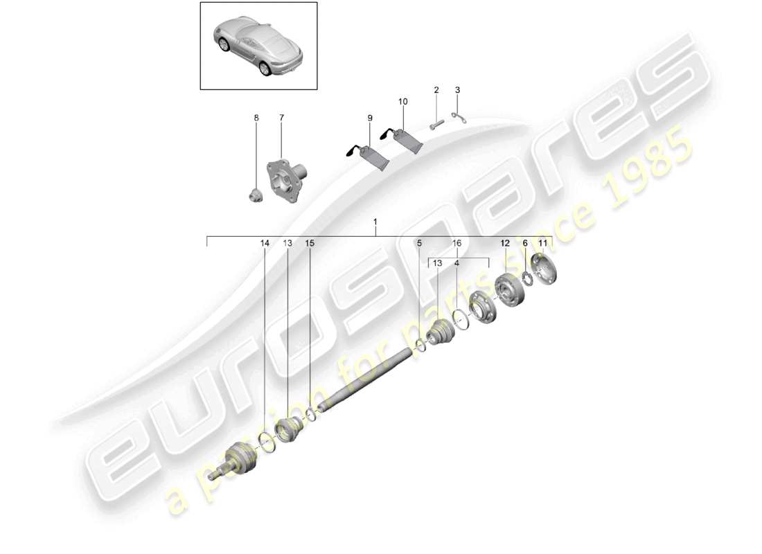 porsche 2022 (718 cayman) albero di trasmissione mozzo ruota diagramma delle parti