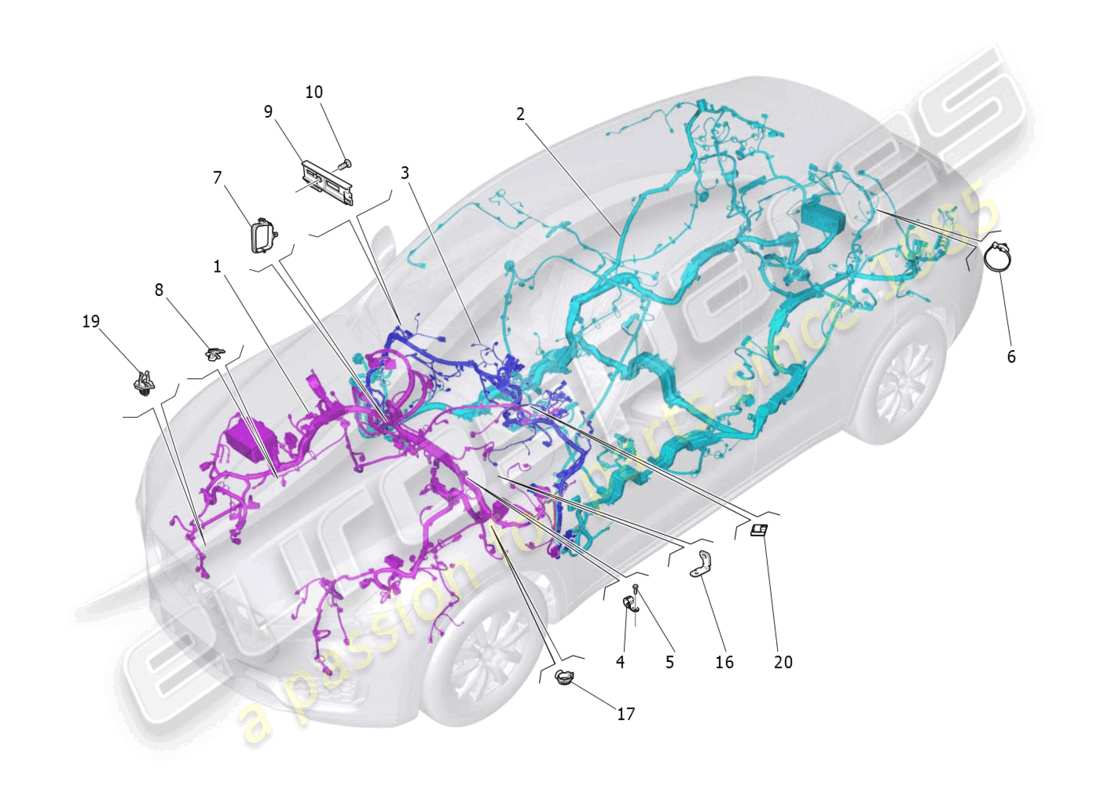 maserati levante modena s (2022) cablaggio principale diagramma delle parti