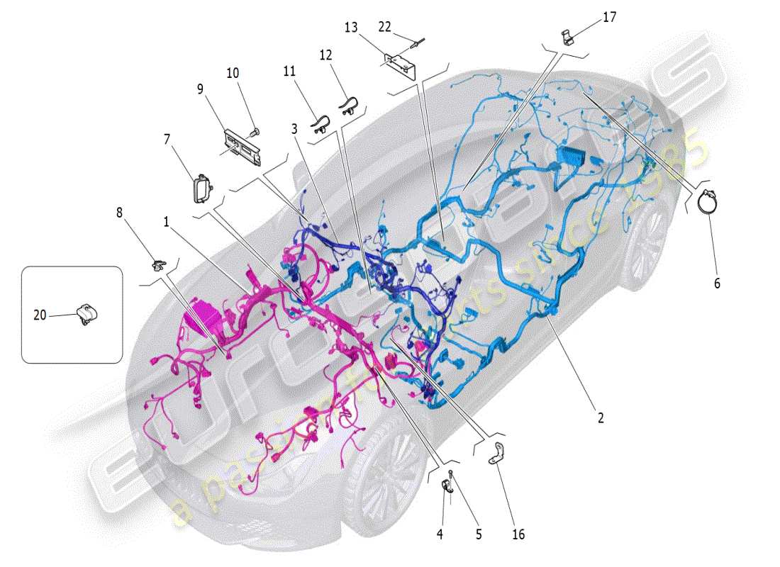 maserati ghibli (2019) schema delle parti del cablaggio principale