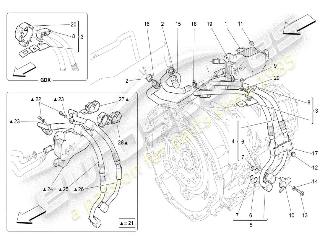 maserati ghibli (2019) diagramma delle parti di raffreddamento dell'olio del cambio e della lubrificazione