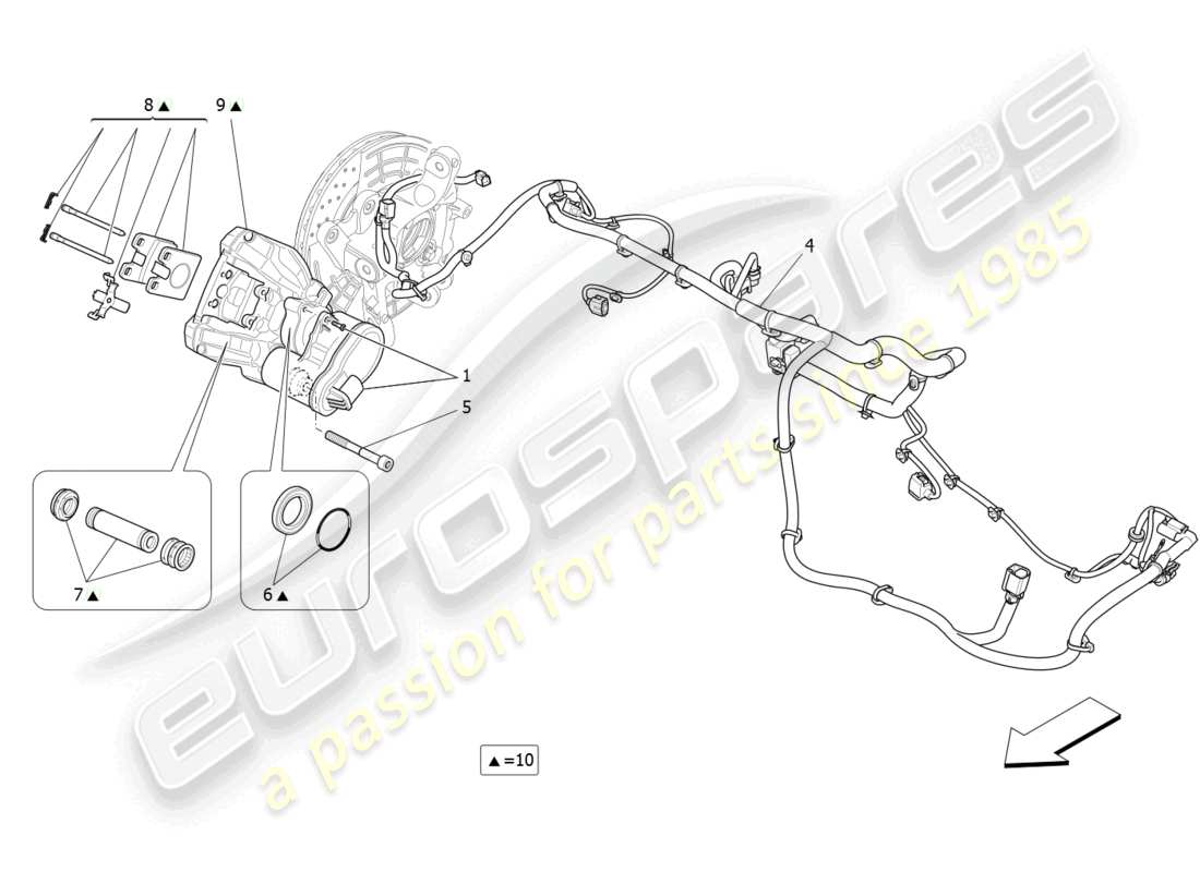 maserati levante modena s (2022) schema delle parti del freno di stazionamento
